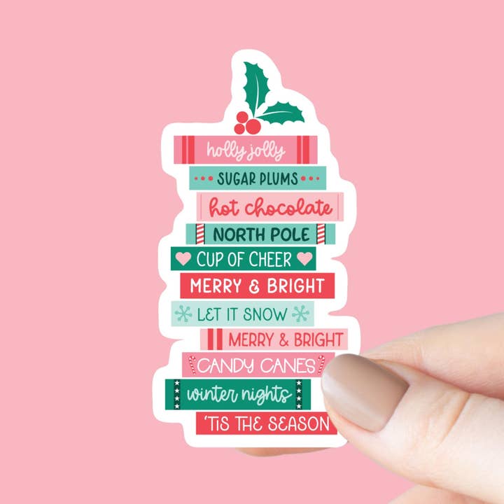 Christmas Book Stack Sticker for wholesale by Chapter & Craft Studio