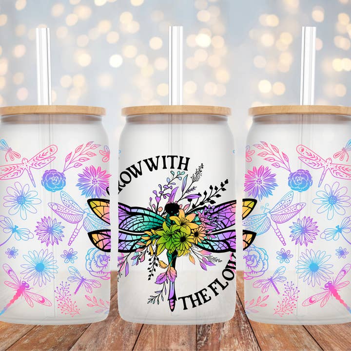Grow with the Flow Dragonfly Glass Tumbler for wholesale by The Potted Oasis
