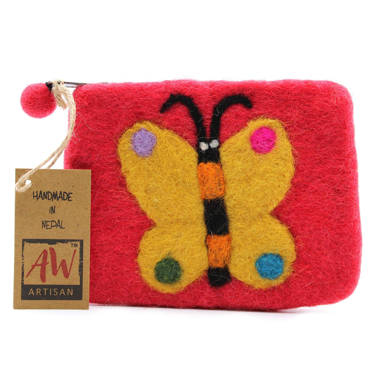 AW Artisan - Wholesale Coin Purse - Unisex - Natural Felt Purse (surt) - Large Butterfly0