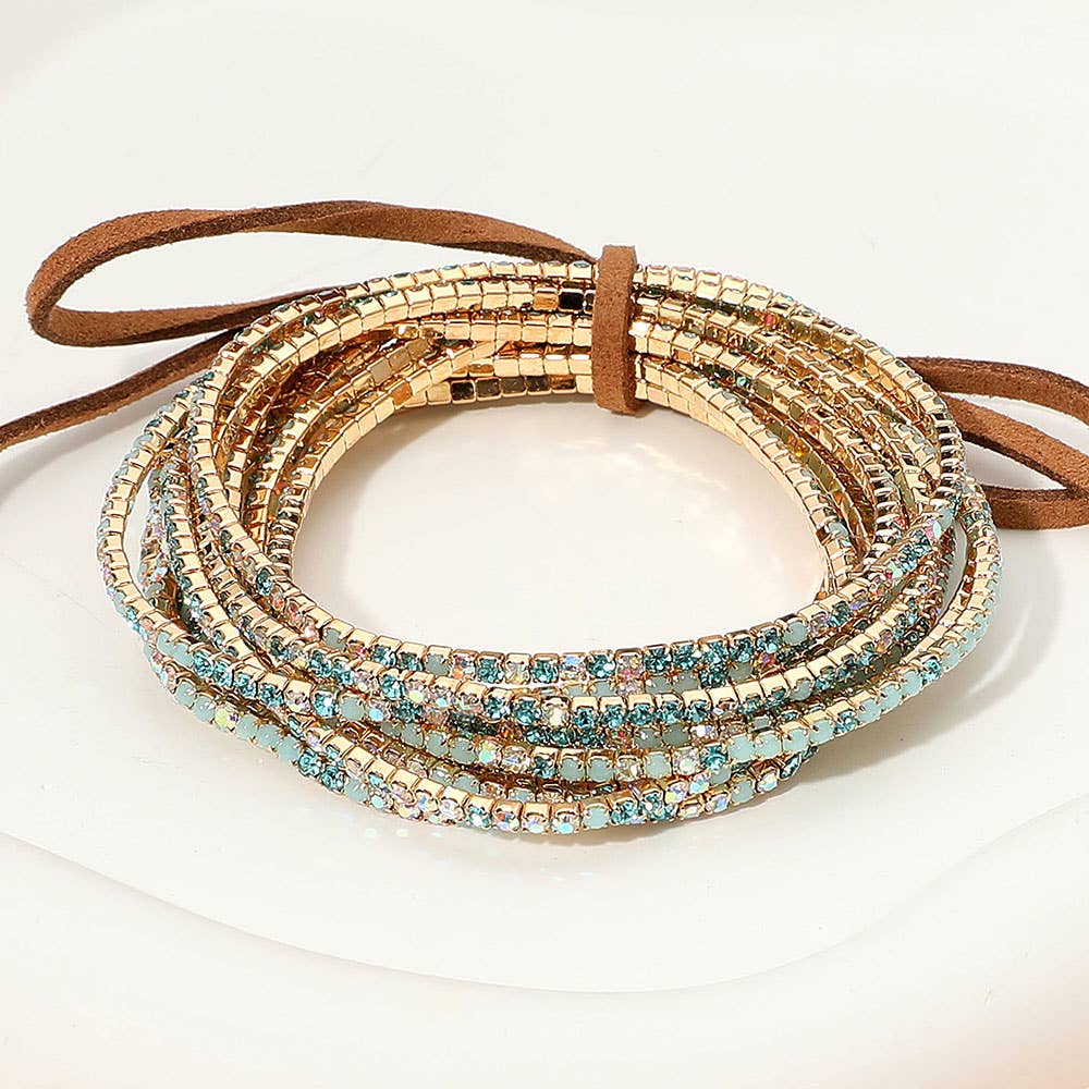 Sensibling Corp. - Wholesale Jewelry Set - 12PCS - Ribbon Pearl Rhinestone Layered Stretch Bracelets35