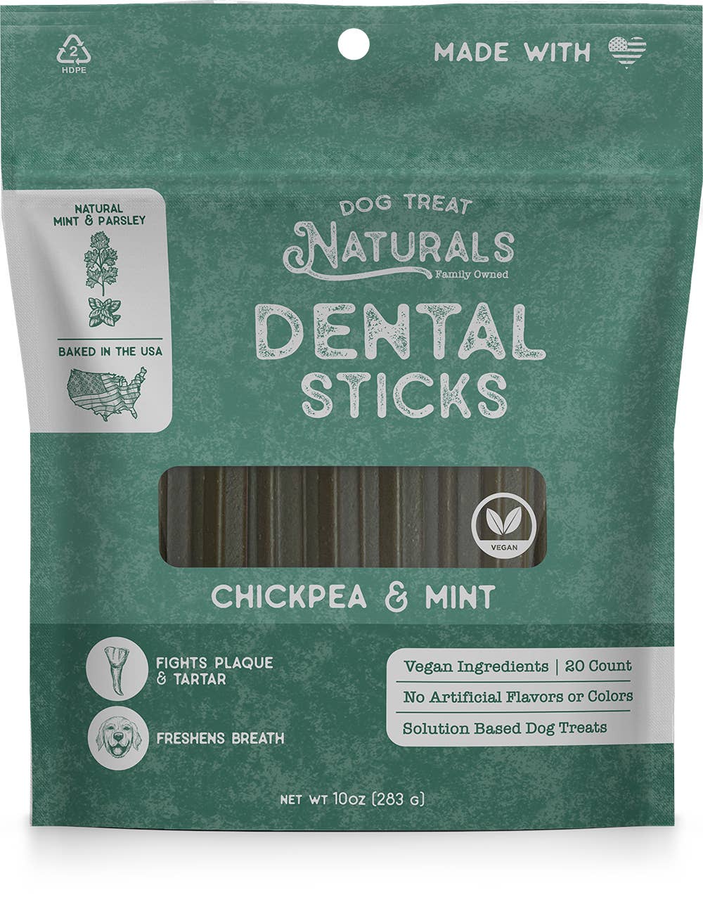 Dog Treat Naturals - Wholesale Pet Treats - Dog - Chickpea & Mint Dental Sticks