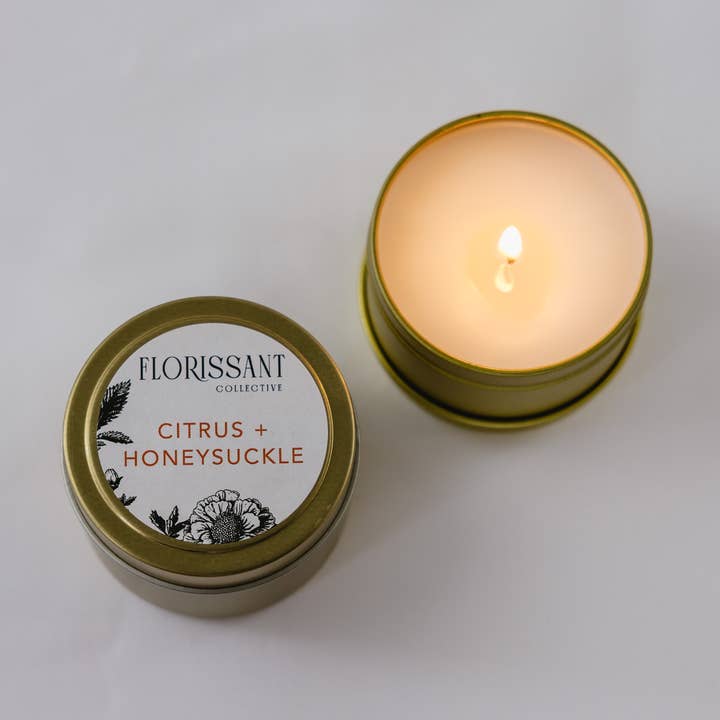 Citrus + Honeysuckle Candle Tin for wholesale by Florissant Collective