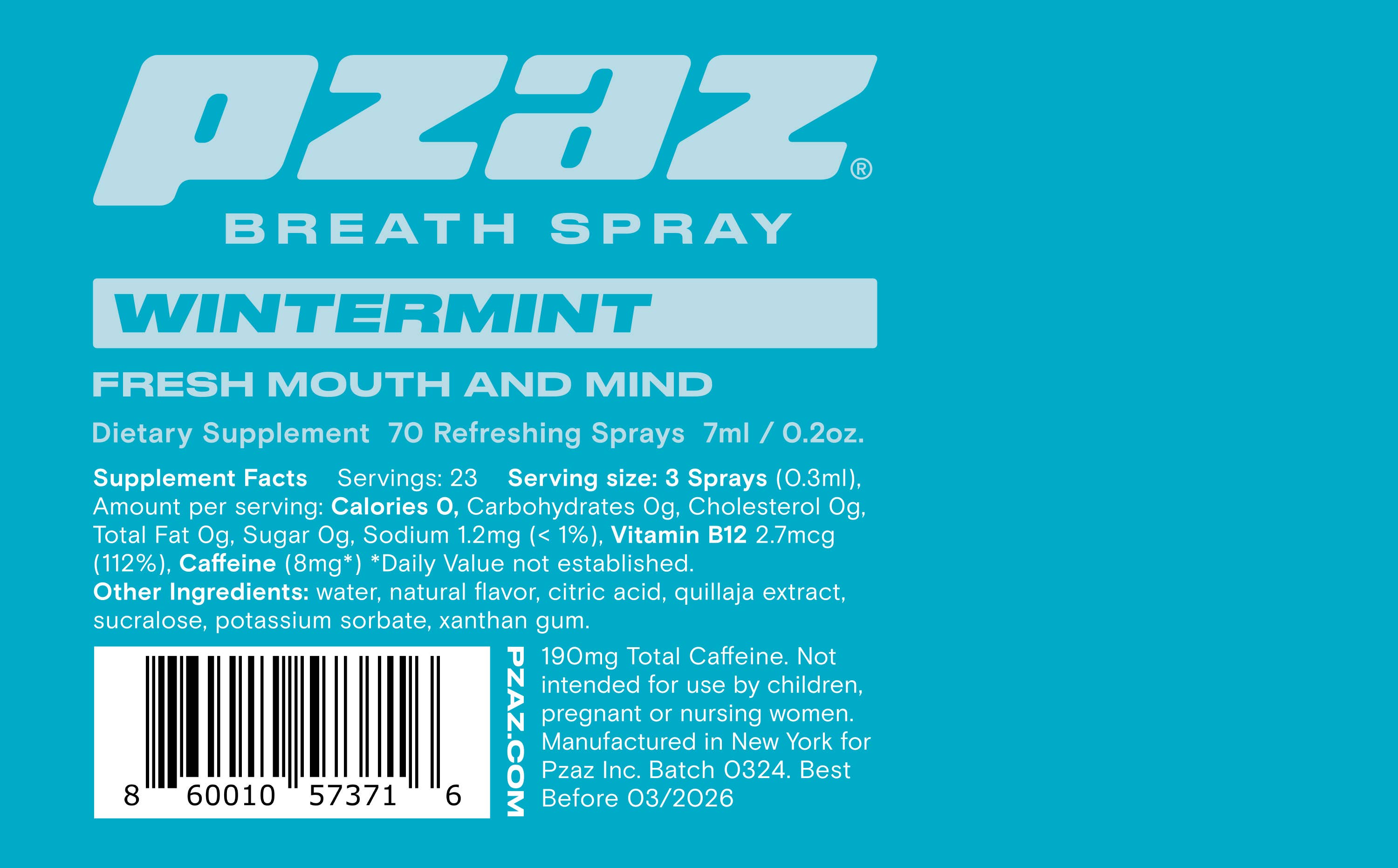 Pzaz® Breath Spray | Fresh Mouth & Mind - Wholesale Mouthwash - Pzaz Breath Spray - Wintermint - Caffeine Micro-dose7