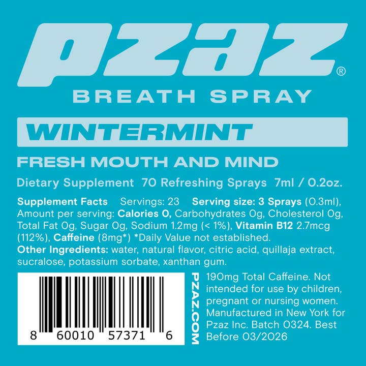 Pzaz® Breath Spray | Fresh Mouth & Mind - Wholesale Mouthwash - Pzaz Breath Spray - Wintermint - Caffeine Micro-dose7
