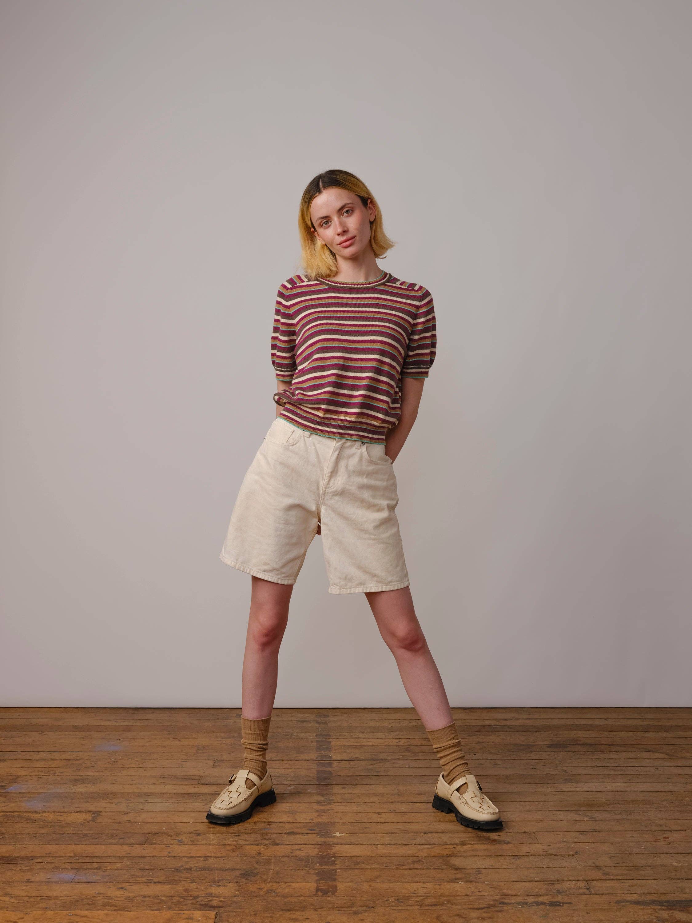 The Endery - Wholesale T-Shirt - Women's - Mini Stripe Ruben Tee - Camu Camu5