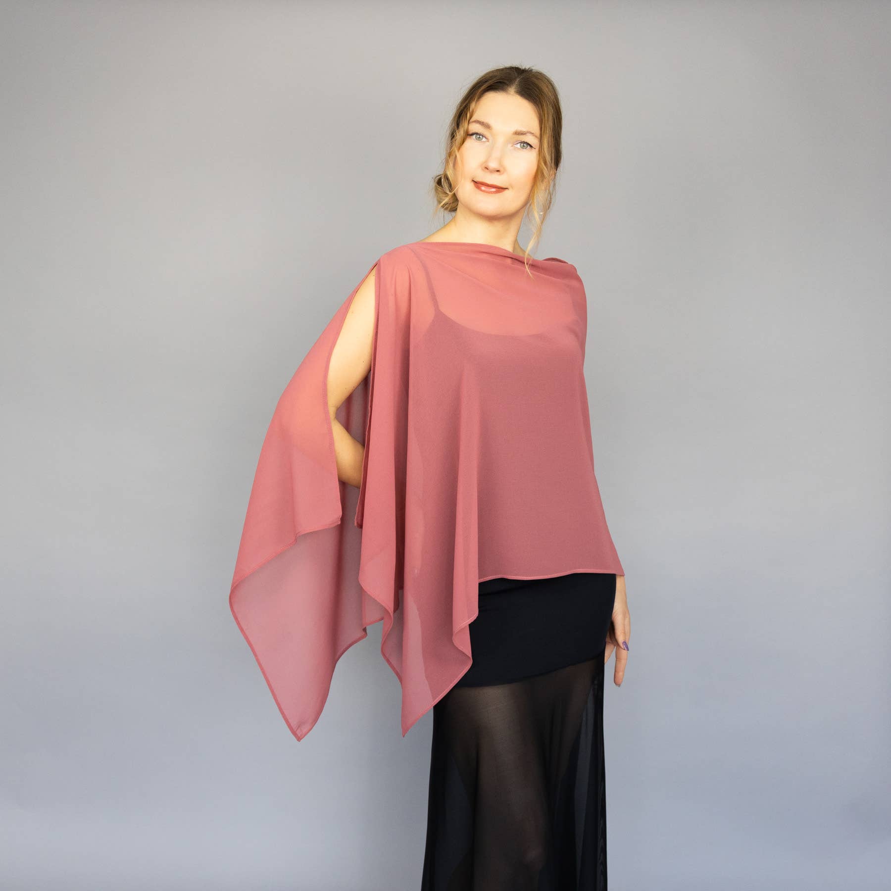 BridalSpain - Venta al por mayor Capa corta- Mujer - Capa Transparente Estilo Griego en Color Vino para Damas de Honor17