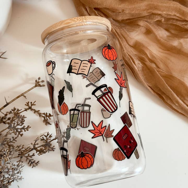 Zucca, Bicchiere in Vetro Doppio Lato + Coperchio e Cannuccia per Libri Accoglienti per la vendita all'ingrosso da parte di the cute cloud