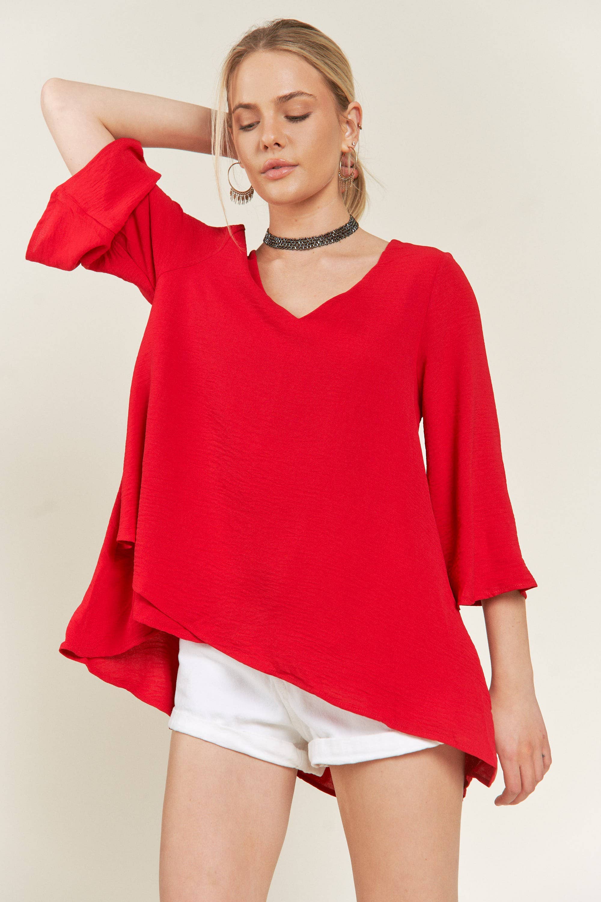 JADE BY JANE - Wholesale Tunic - Women's - V-Neck Mid bell sleeve top KRT10809