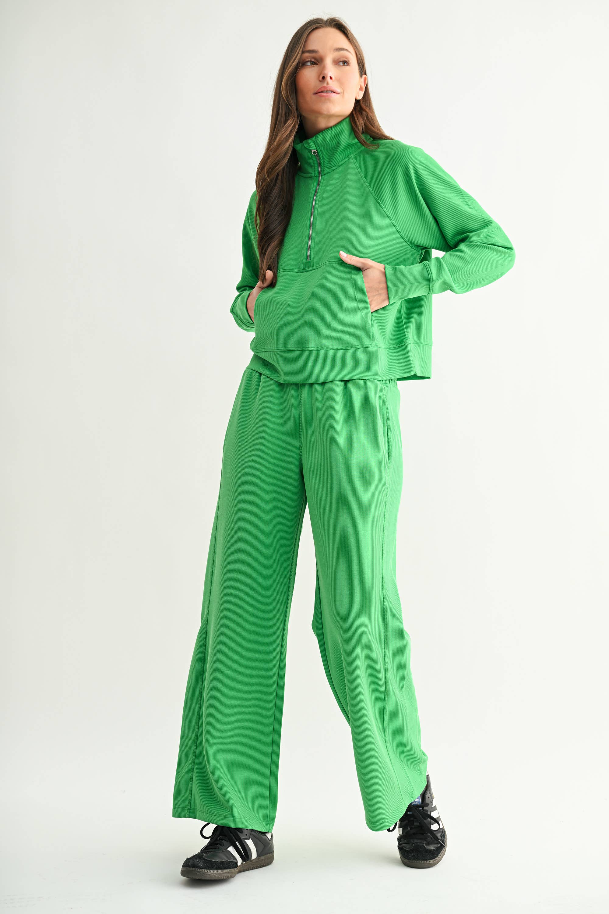 Mono B - Vente Sweat-shirt – femme - Pull à col zippé 1/4 en maille côtelée Luxe Sand Wash3