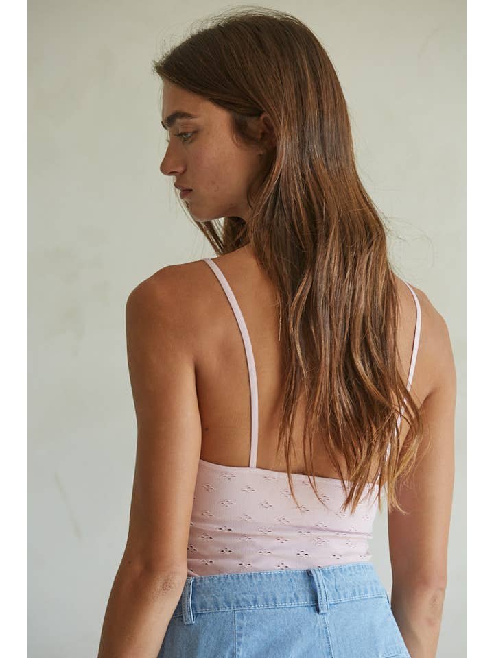 Light Lilac S1236N | Seamless Knit Nylon Spandex Eyelet Merrow Edge Cami for wholesale on Faire