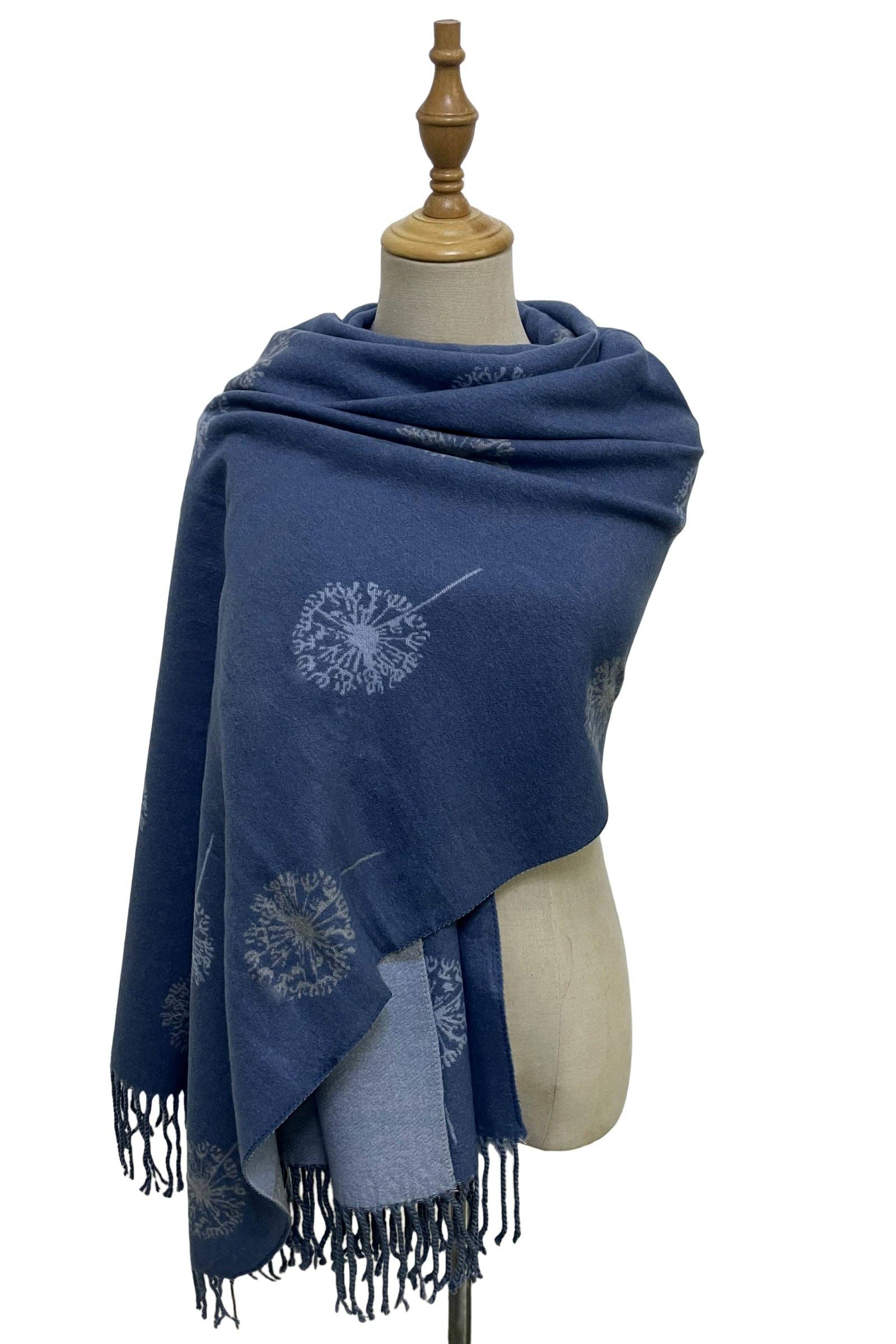 Fashion Scarf World – wholesale Scarf – Women's – Dandelion Print With Reversible Stripe Tassel Scarf8