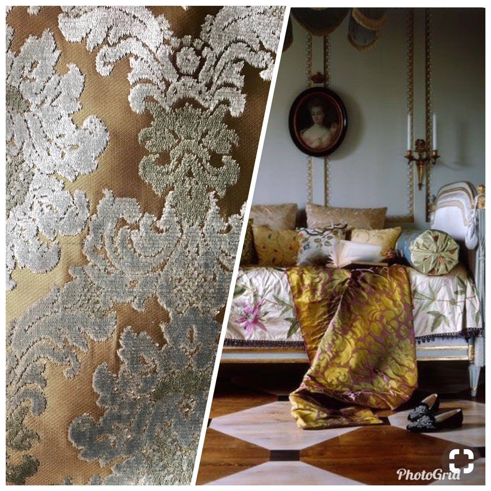 Fancy Styles Fabric - Wholesale Fabric - SWATCH Lady Cecile Designer Italian Burnout Damask Chenille Blue Bronze Fabric Upholstery2