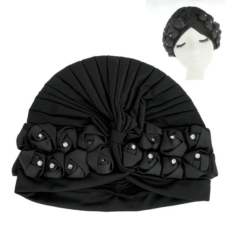 SP Sophia Collection - Wholesale Fashion Headband - Women's - Floral Rhinestone Crystal Studded w/ Front Bow Turban