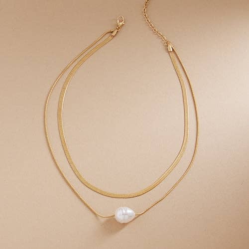 Organic Vintage Pearl With Metal Chain Necklace for wholesale on Faire0