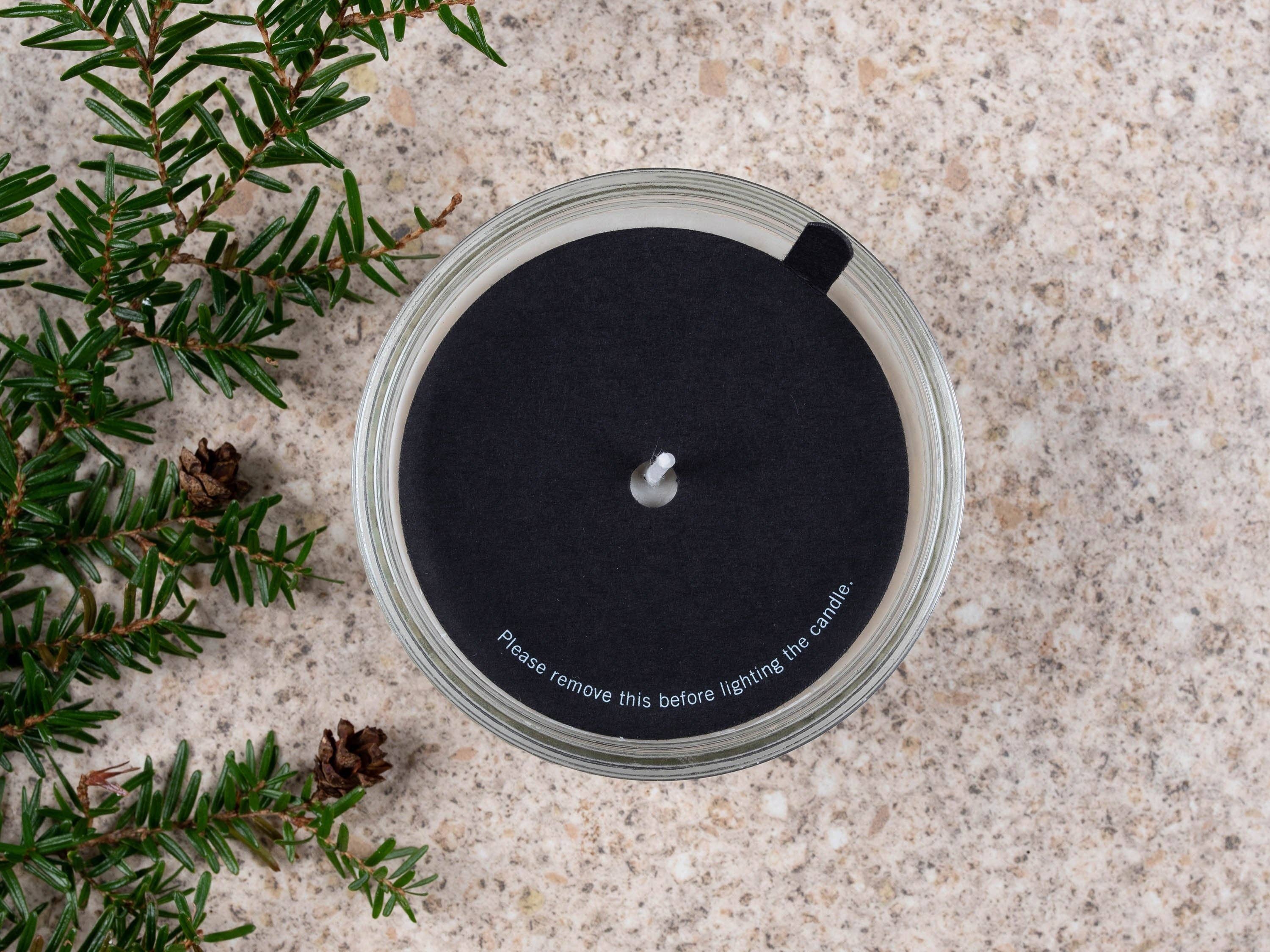 Fernery Designs – wholesale Jar/filled candle – Black Candle Dust Covers "Please remove this before lighting the candle" for cotton wick