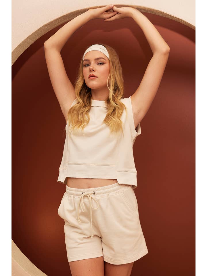 mittoshop - Wholesale Top & Short Set (NOT Loungewear) - Women's - FRENCH TERRY CREW NECK TOP AND SHORTS SET