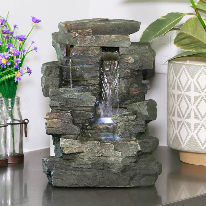 Alpine Corporation Cascading Tabletop Fountain with LED for wholesale by Alpine Corporation