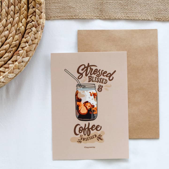 Coffee Obsessed Glossy 5” x 7” Art Print for wholesale by Common Grace Print Shop