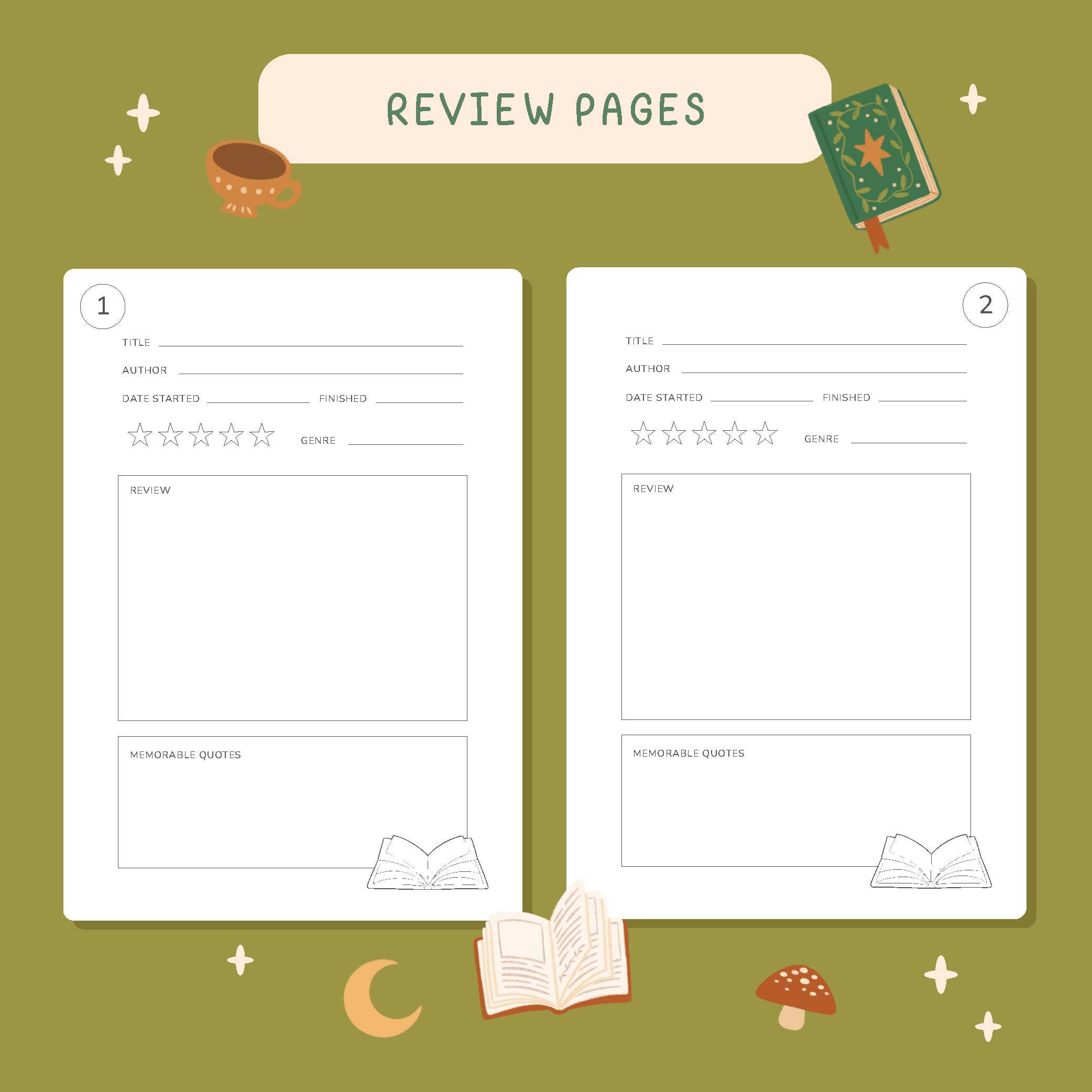 Hopscotch Paper Co. - Vente Journal intime - Journal de lecture Forêt fantastique, carnet de critique de livre de 50 pages6