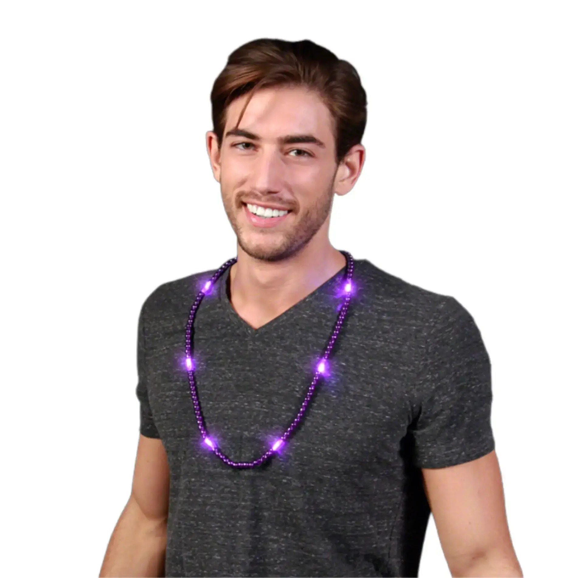 Blinkee.com, LLC – Colar com missangas/pérolas por atacado – Colar LED com Miçangas Metálicas Roxas para Mardi Gras0