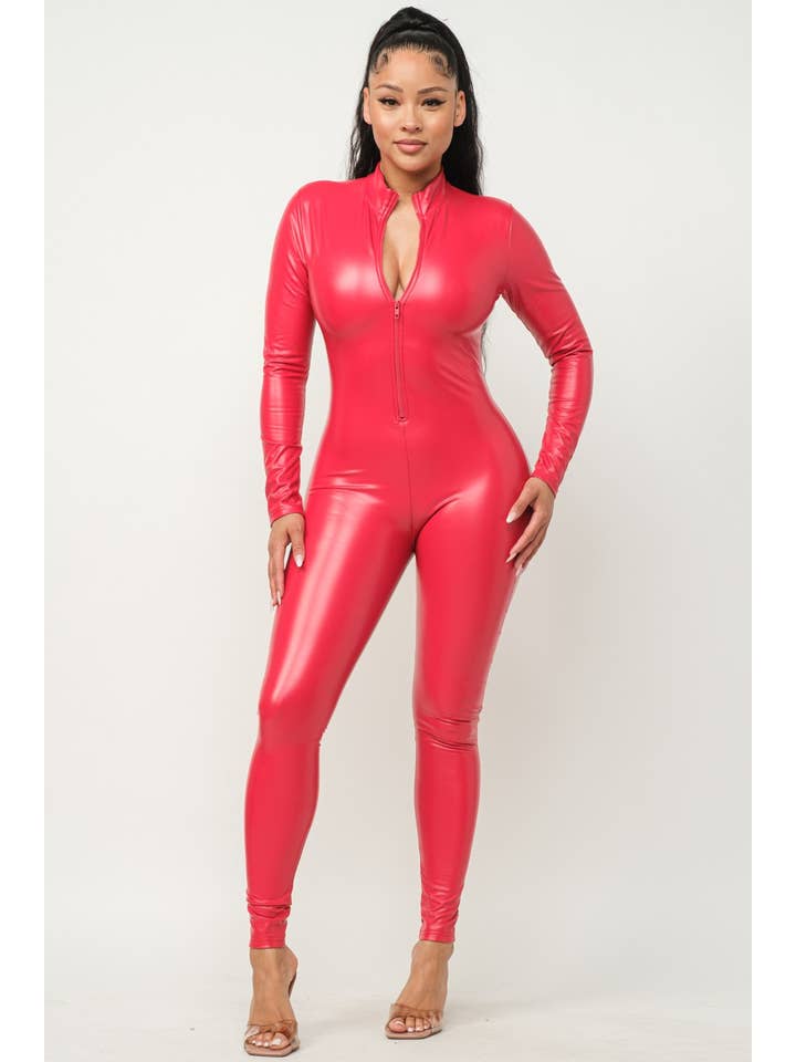 Boswell - Wholesale Jumpsuit - Women's - Zipper Front PU Jumpsuit