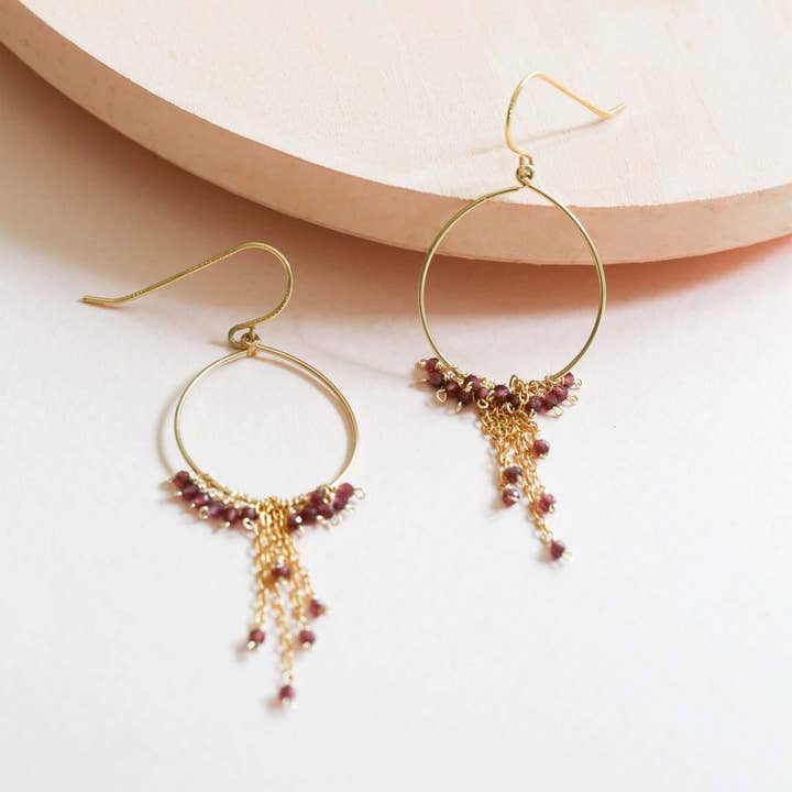 Garnet Mini Swing Hoop Earrings for wholesale by Parken Jewelry