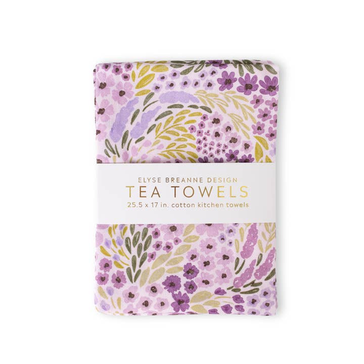 Set van 2 lila bloemen theedoeken voor wholesale door Elyse Breanne Design