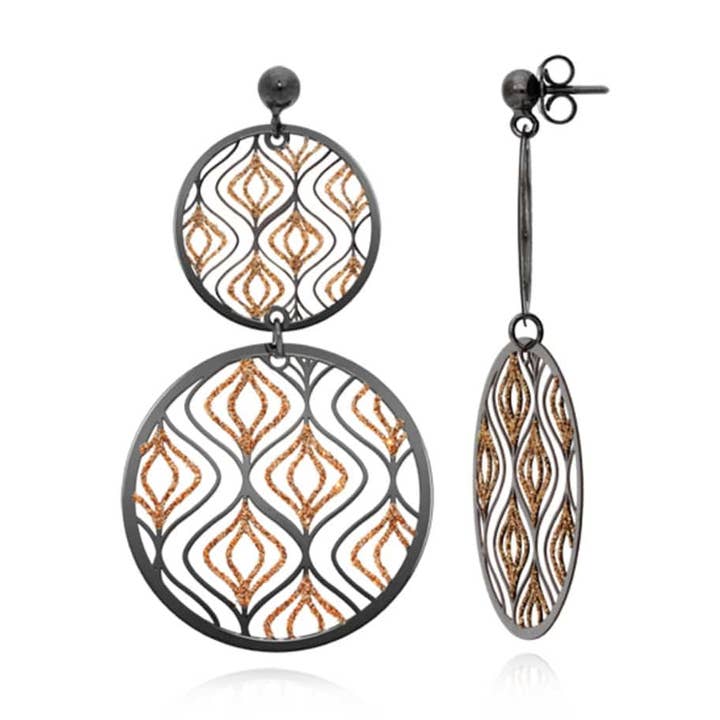 Black silver undulations earrings for wholesale by ORUS BIJOUX