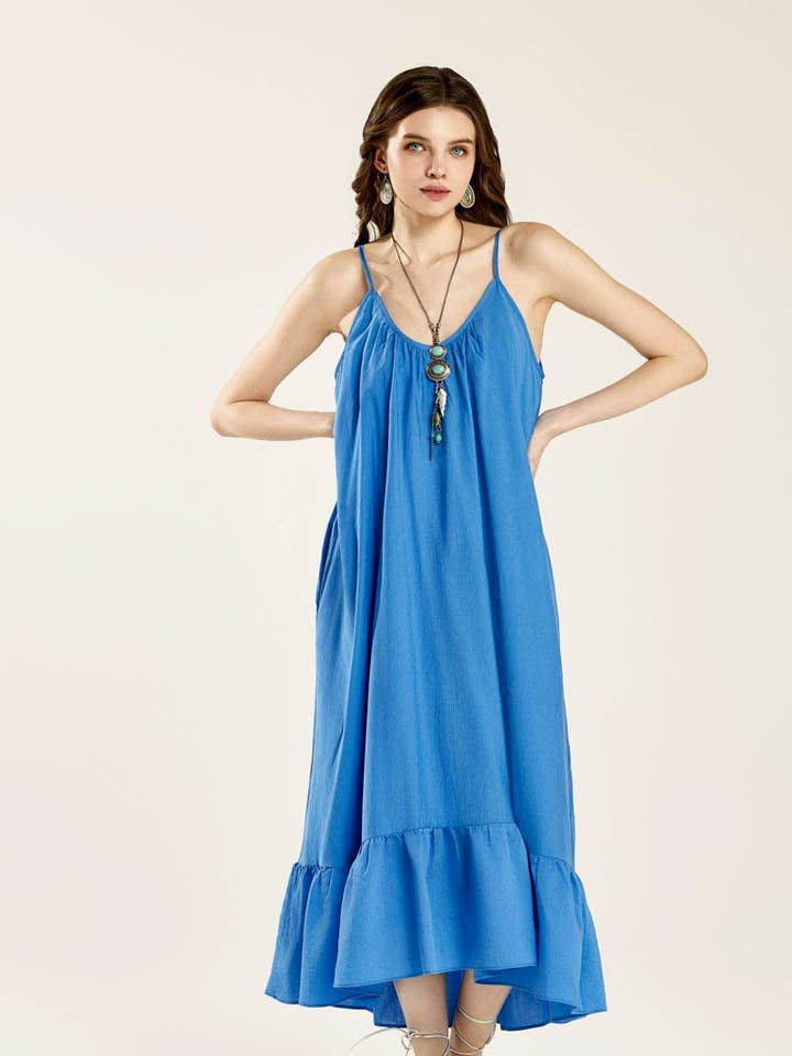 IND1025 Vestido Maxi com Folhos Reunidos em Cascata -12pcs $8,90 por atacado de noflik