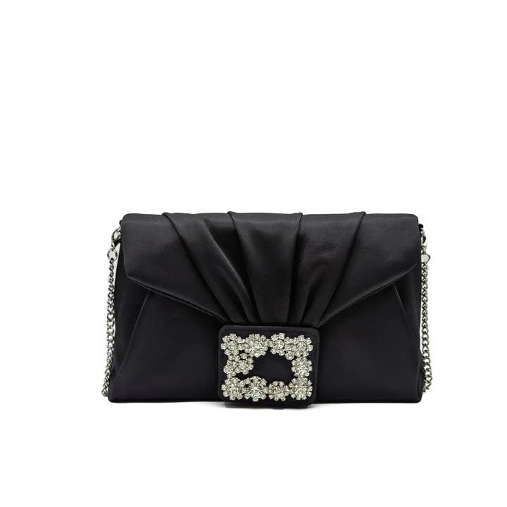 Erin Jewelled Satin Ruched Clutch Bag for wholesale by Belle Trading Ltd