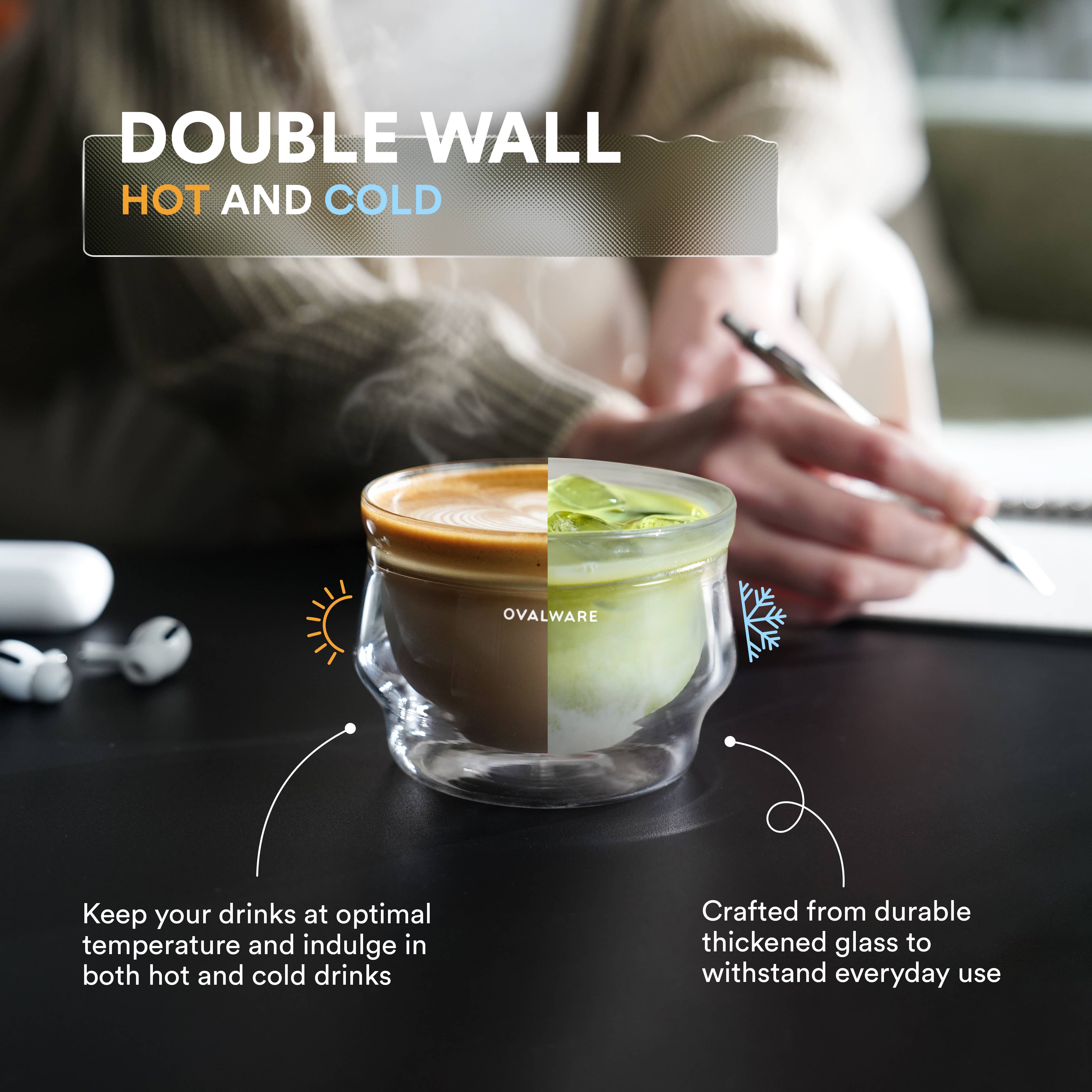 Ovalware - Wholesale Coffee/Tea Cup - Double Wall Latte Master Glass | Clear | 250mL | 8.5oz | Set of 25