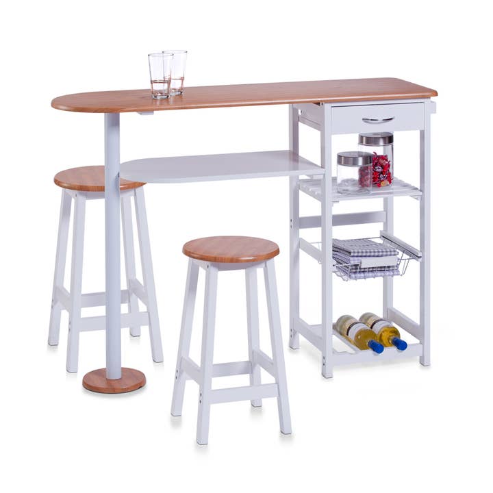 Kitchen bar M. Bamboo decor top with 2 stools, MDF, for wholesale by Zeller Present