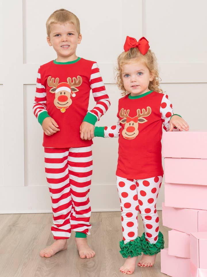 Marie Nicole Clothing - Wholesale Sleepwear Set - Kids - Christmas Reindeer Pajamas - For Boys & Girls1