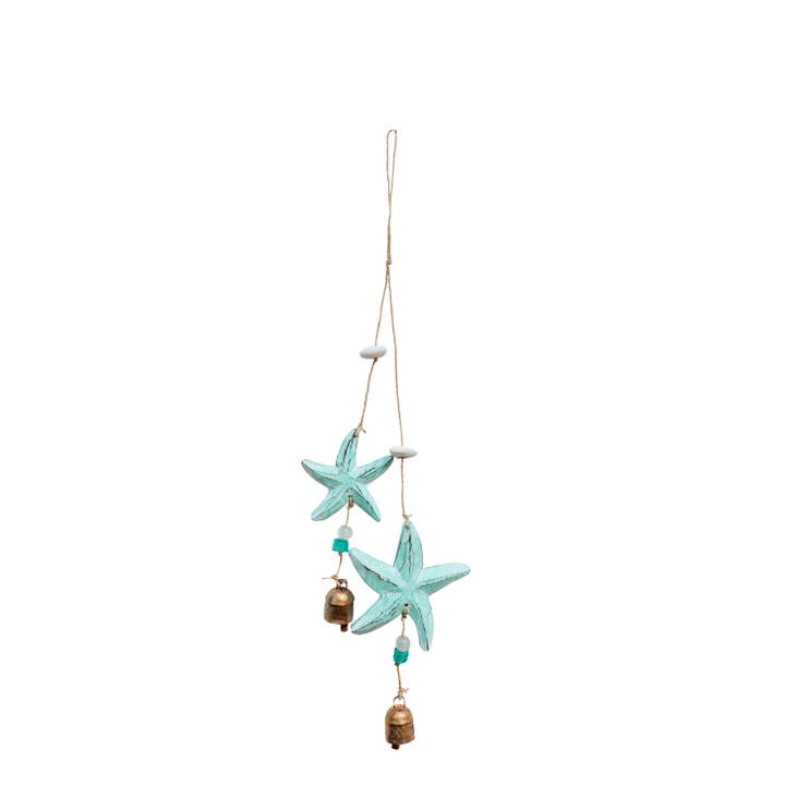 Two Starfish/Wood/Beads & Bell for wholesale by Moksha Imports