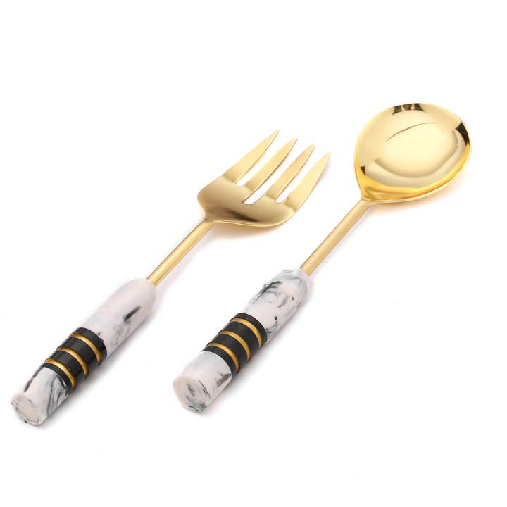 Conjunto de 2 peças de servidor de salada de metal e resina banhado a ouro (11) por atacado de Tiramisu
