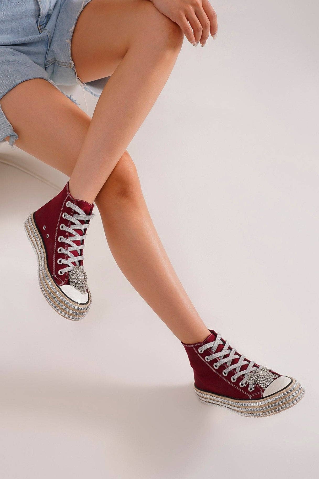 CCOCCI - Wholesale Lifestyle Sneakers - Women's - ASH-01 BEDAZZELED DECOR ROCKSTUD PLATFORM HIGH TOP SNEAKERS35