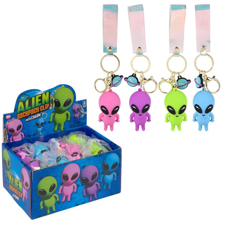 2.25" Alien Charm Wristlet Backpack Keyring 24ct - LLB Toys for wholesale by La Luna Bella - Toys