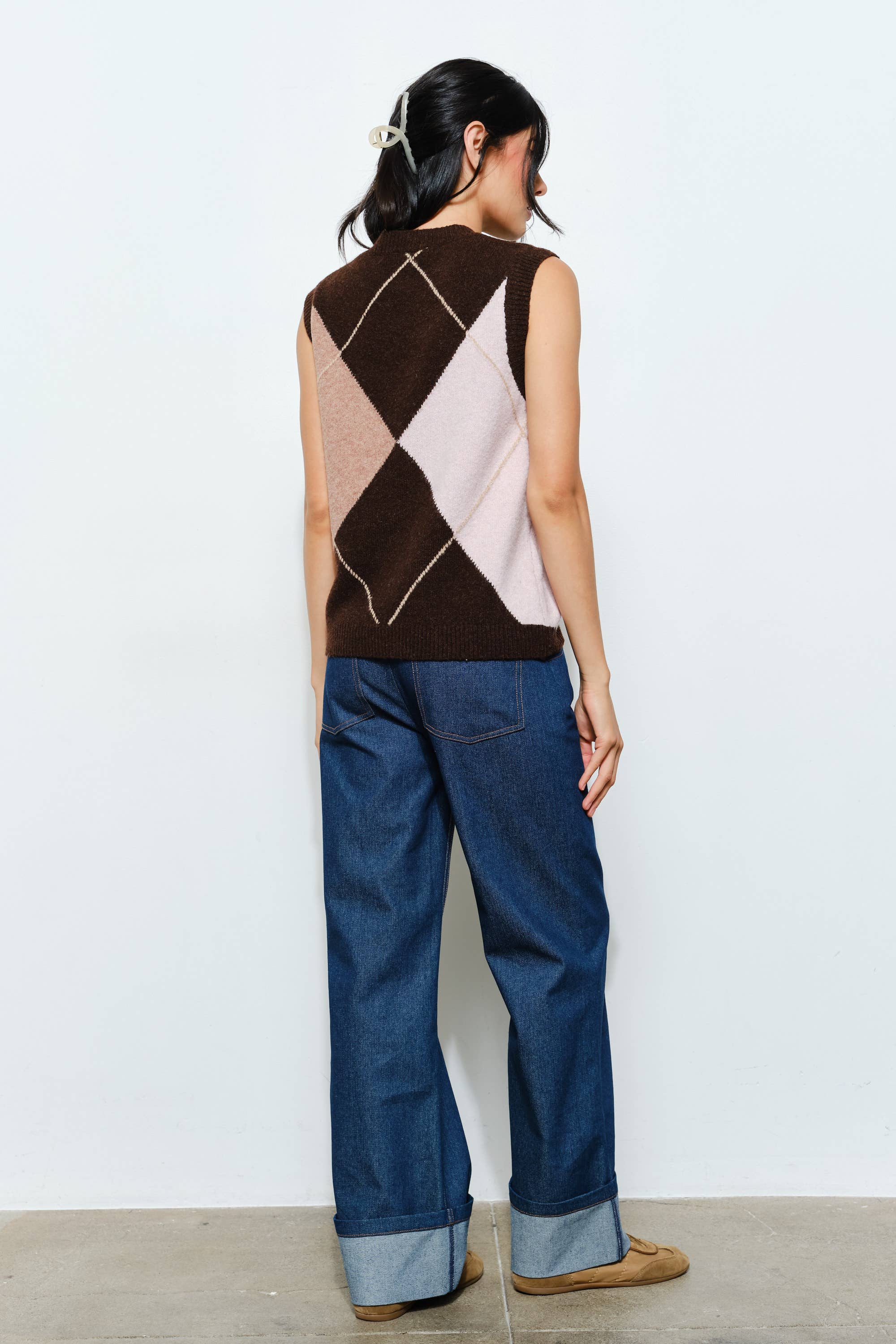 Marrón Multi CHALECO DE ARGYLE JORDYN - Preppy, de punto, para todos los días de venta al por mayor en Faire3