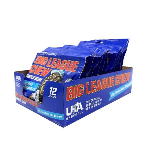 Big League Chew Big Rally Blue Raspberry Gum, 12ct Pouches for wholesale by Grandpa Joe's Candy Shop