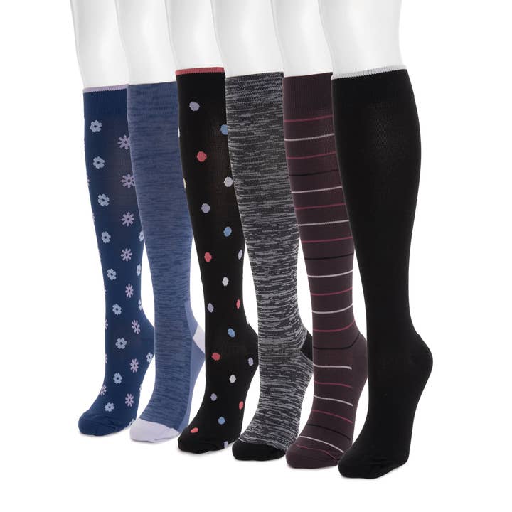 Muk Luks Women's 6 Pack Nylon Compression Knee-High Socks for wholesale by Muk Luks