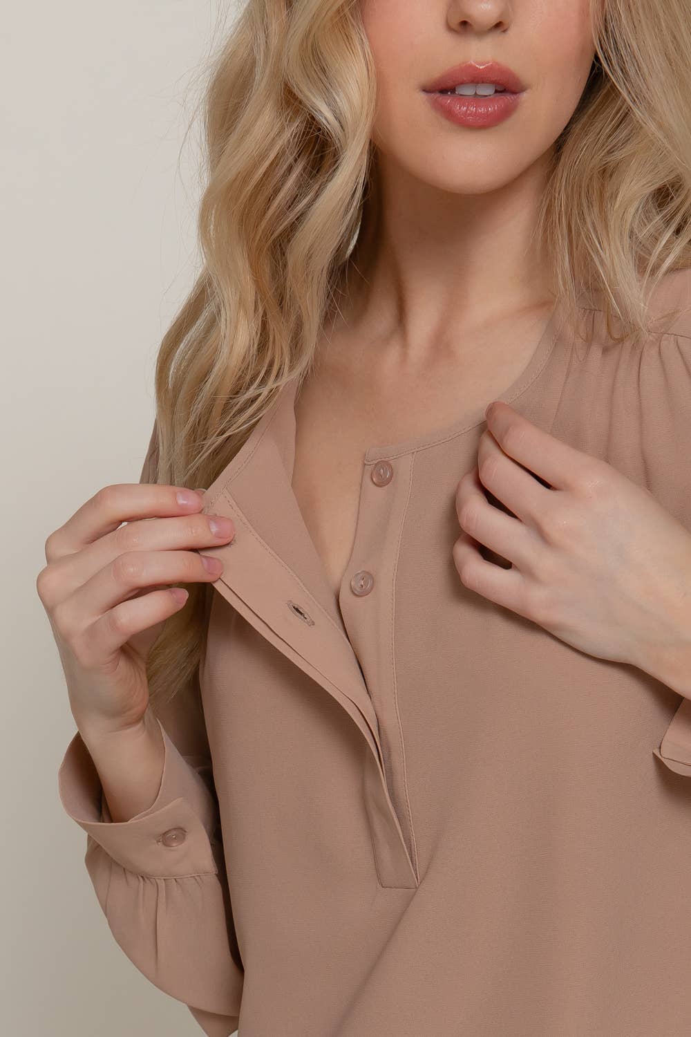 Active Basic | Active USA - Wholesale Blouse - Women's - Long Sleeve Round Neck with Hidden Placket Chiffon Blouse14