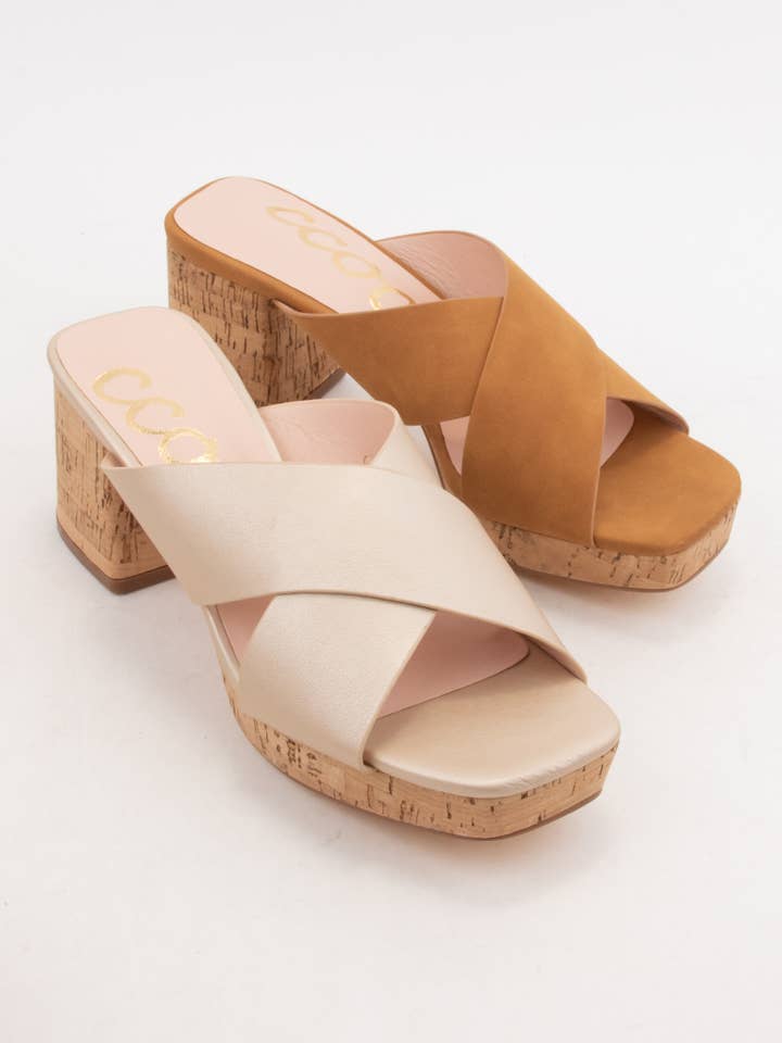 CCOCCI MINI PACK | BOLD CROSS UPPER CORK PLATFORM HEEL for wholesale by CCOCCI