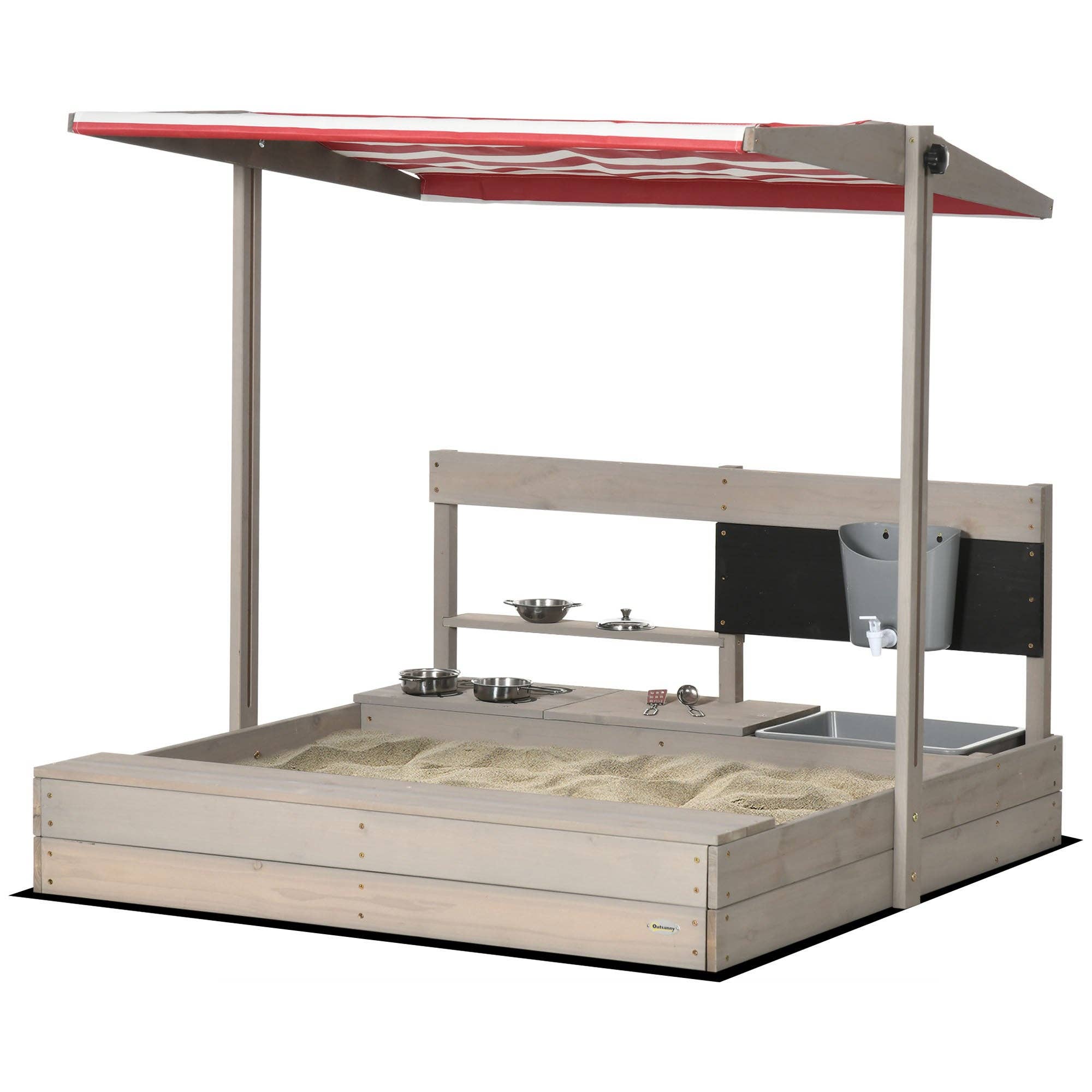 39F Inc. - Vente Jouet en bois – enfant - Bac à sable en bois pour enfants avec auvent réglable et cuisine de jeu2