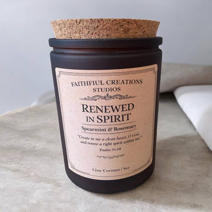 Renewed in Spirit – Spearmint & Rosemary Candle for wholesale by Faithful Creations Studios | Candles