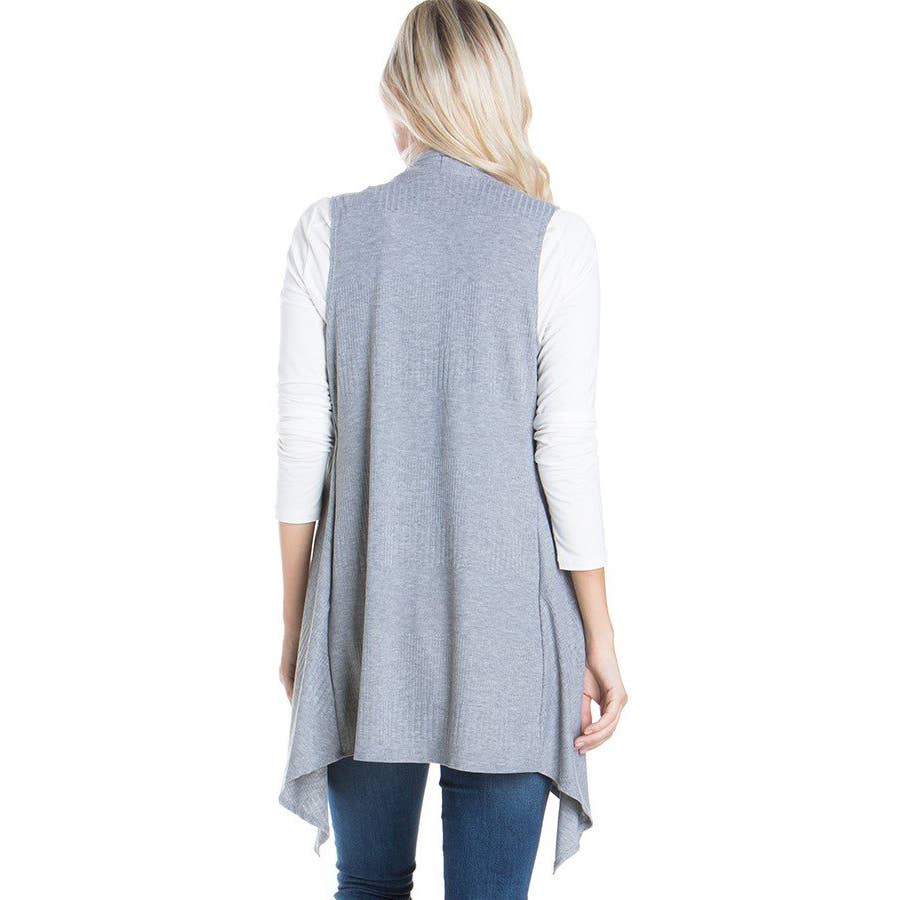 Azules Clothing – Cardigan - Mulher por atacado – Cardigan Duster sem mangas com nervuras e escovado macio13