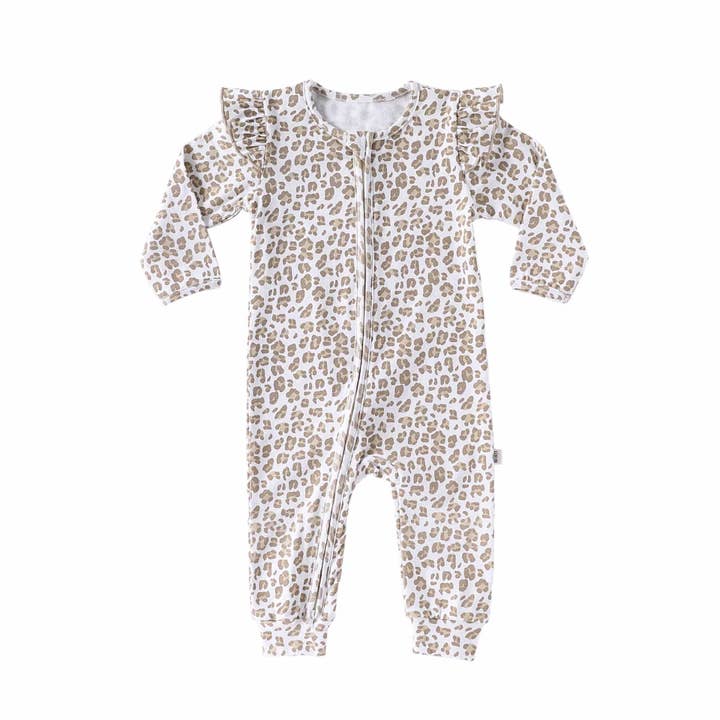 Autumn Arrival Baby Unisex Long Sleeves Cute Leopard Pattern Zip-up Rompers for wholesale by MyKids-USA®