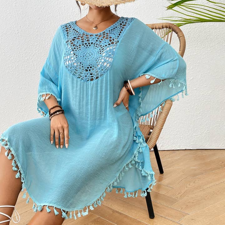 Funkyrel® Atzbranding Limited – Cobertura de biquíni - Mulher por atacado – Crosa - Cobertura de praia com borlas para roupa de banho e biquíni
