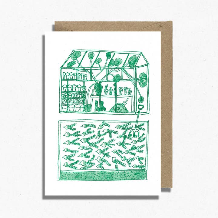 Greenhouse Card | Risograph Printed | Gardening Cards for wholesale by Hot Pink Press