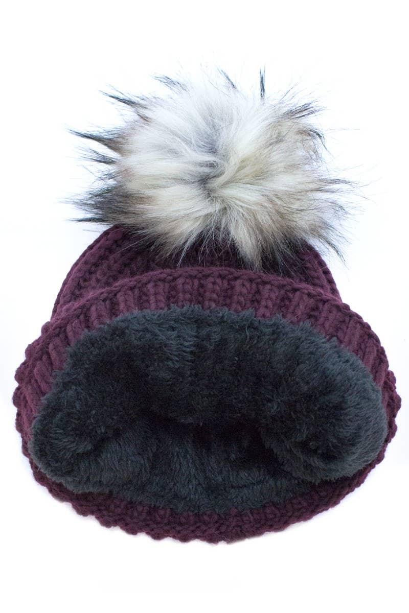 Suzie Q USA - Vendita all'ingrosso Berretto - Donna - Berretto in maglia con pompon in pelliccia sintetica7