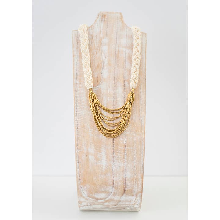 Aid Through Trade - Vente Collier de perles - Le collier Hema tressé - Crème
